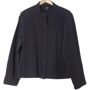 Eileen Fisher Cotton Blend Gauze Faded Black Full Zip Lightweight Jacket Size L